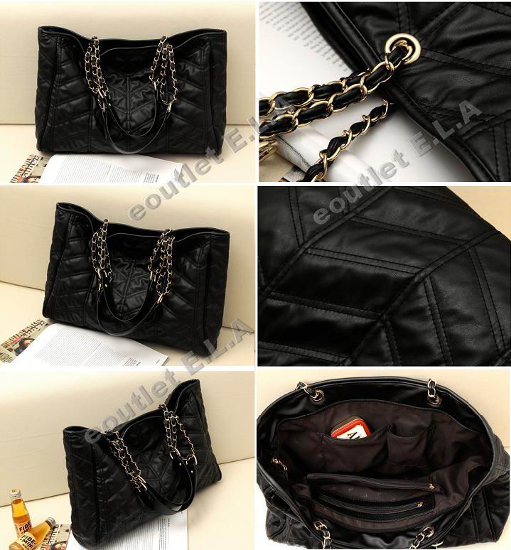 48cm CHAIN HANDLE BLACK PU LEATHER HAND BAG